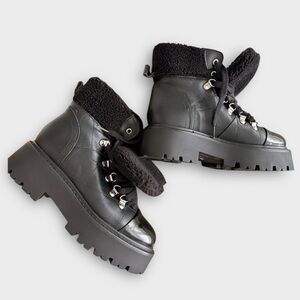 Steve Madden - Black Faux Leather Platform Lace-Up Boots – Size 6.5 (NWB)